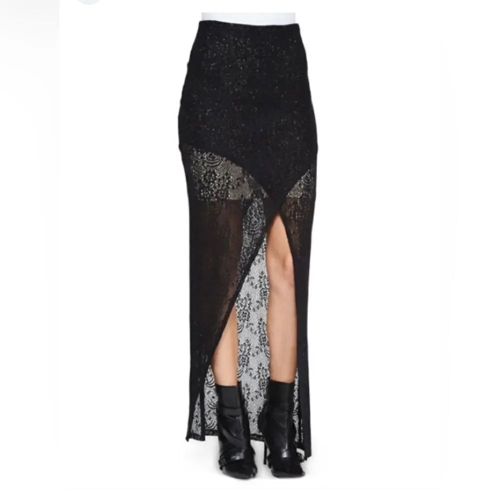NEW Alice + Olivia Rhett Cutaway Lace Maxi Skirt Black L